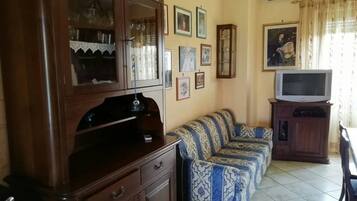 TV, DVD player, books, stereo