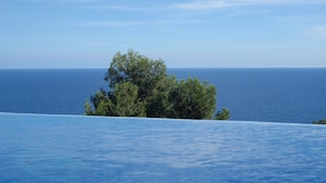 A clear view of the ocean and a tree in the foreground. - Apartment OCEAN AND FOREST VIEWS WITH PRIVATE POOL (2 rooms) (Blanes)