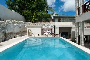 Outdoor pool, sun loungers