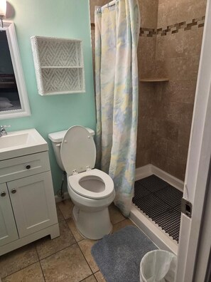 Combined shower/bathtub, toilet paper