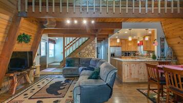 Smart TV, fireplace, foosball