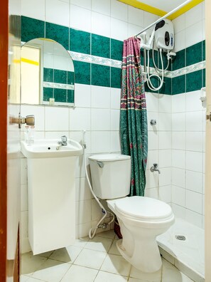 Douche, douche cascade, bidet, serviettes fournies