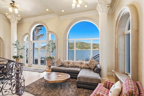 Gilner Point Lakefront: Over 5,700 Square Feet of Lakeside Luxury! Hot Tub! Game Room! Beach! Ornate Iron and Marble Accents!