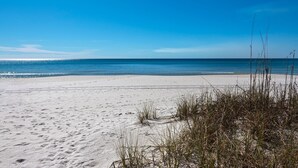 A beach with clear skies and calm waters.