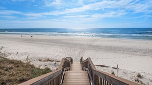A wooden boardwalk leading to a beach with a clear view of the ocean. - Updated Gulf Front in Seagrove, Direct Sunset View + Free Attraction Tickets! (Santa Rosa Beach)