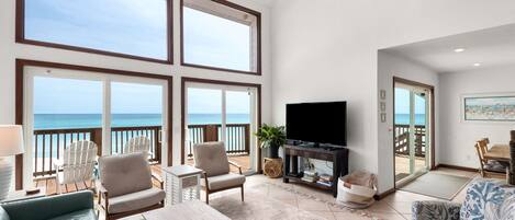 Smart TV, chimenea, reproductor de DVD, libros