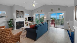 Smart TV, fireplace, DVD player