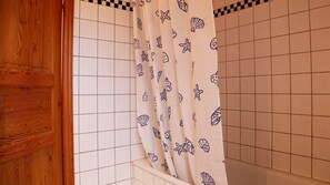 Ensemble baignoire-douche, séchoir à cheveux, serviettes fournies