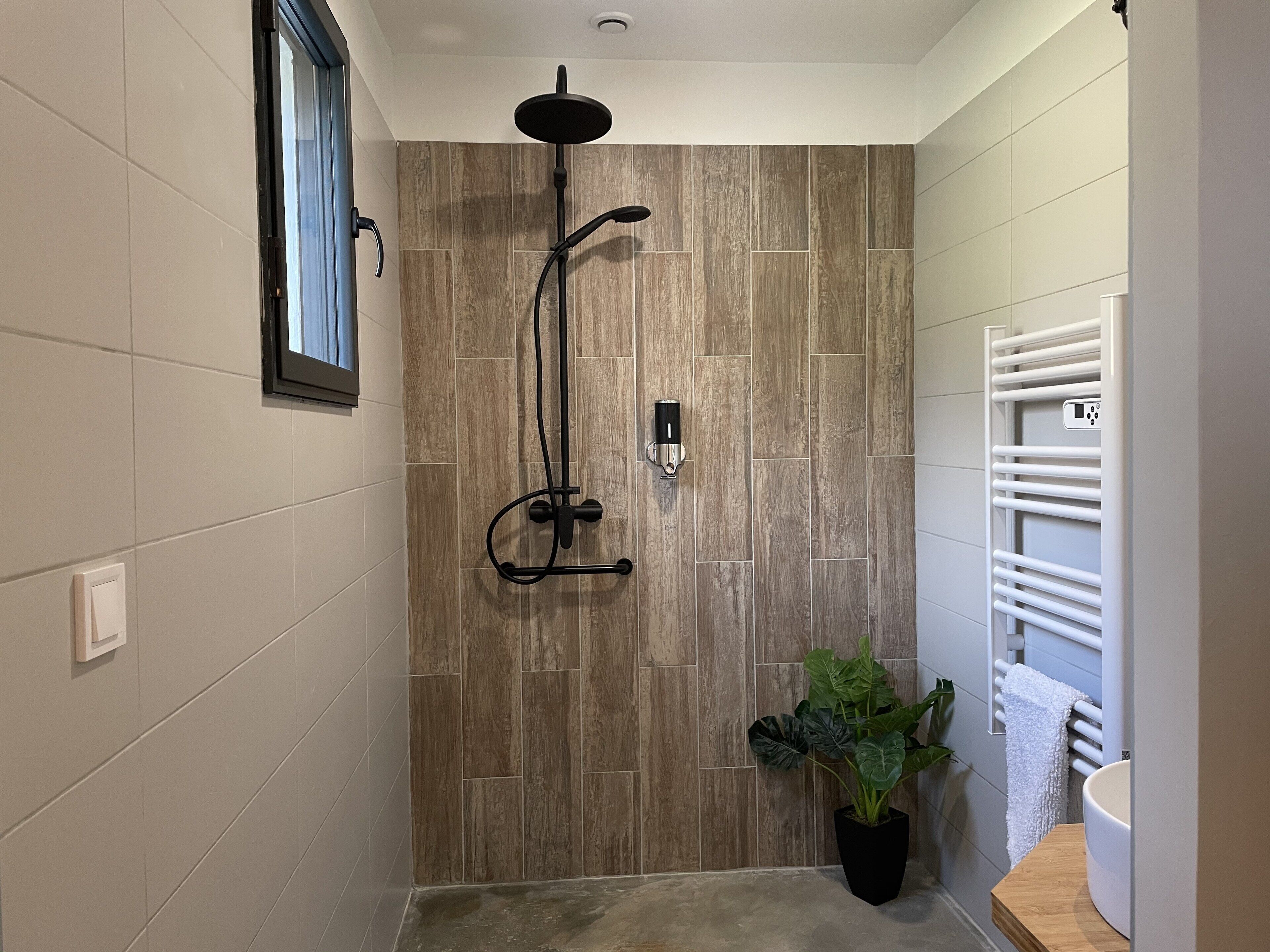 Bathtub, hair dryer, towels, soap