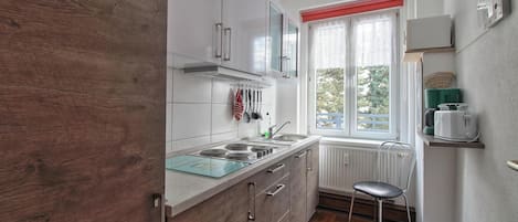 Kühlschrank, Mikrowelle, Herdplatte, Geschirrspüler