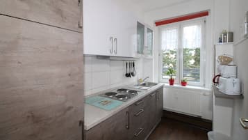 Kühlschrank, Mikrowelle, Herdplatte, Geschirrspüler