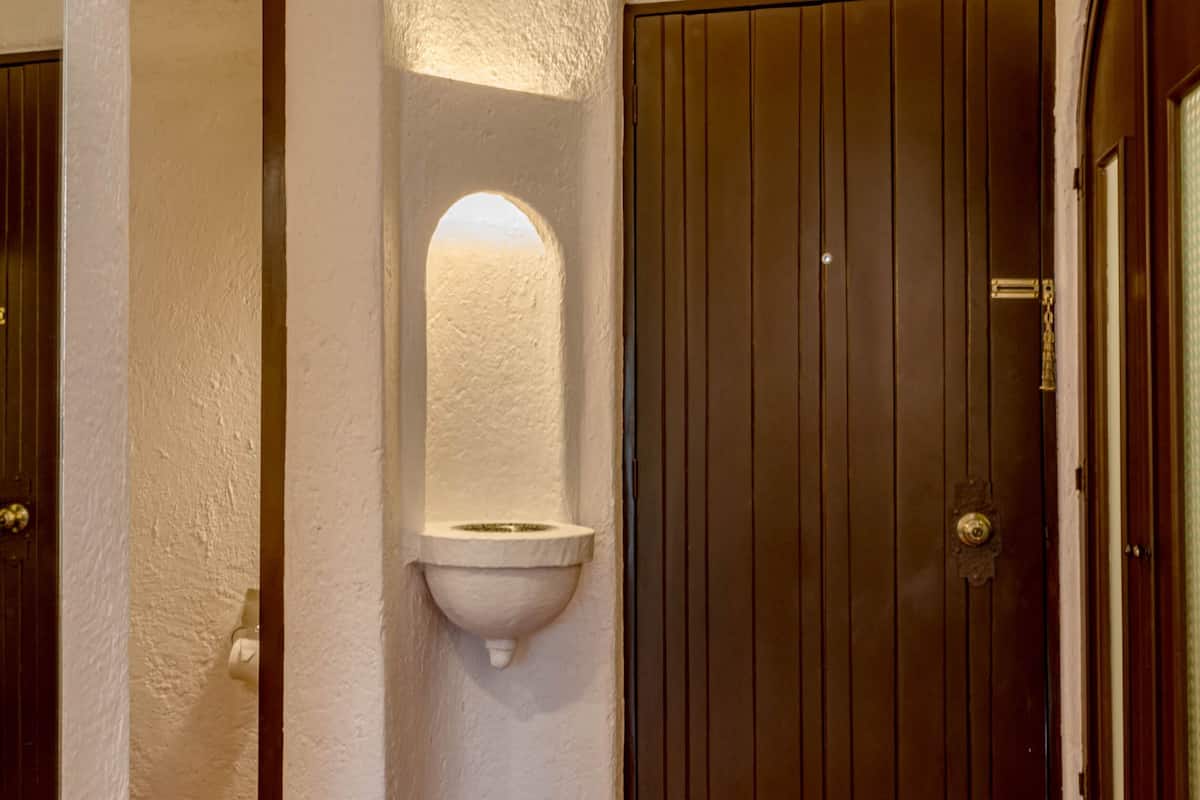 family room | bathroom | shower, hair dryer, towels, soap