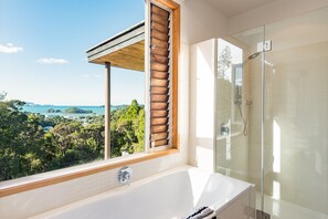 Combined shower/tub, hair dryer, towels, soap - Private Luxury in Paihia - with Heated Pool! (Paihia)