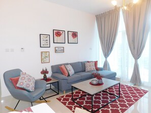 Deluxe Apartment, 2 Bedrooms, Marina View, Overwater | Living area | LCD TV - Luton Vacation Homes Continental Tower (Dubai)