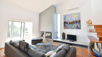 Smart TV, fireplace, DVD player, table tennis