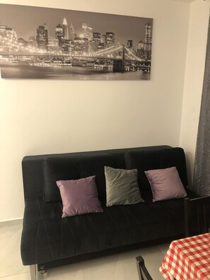 Classic Apartment | Living area | 40-inch Smart TV with satellite channels, TV - Quiet & Homey near Beach (Bat Yam)