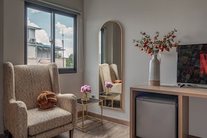 1 bedroom, desk, laptop workspace, iron/ironing board