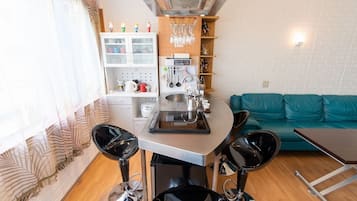 Apartment | Private kitchen | Fridge, microwave, stovetop, coffee/tea maker