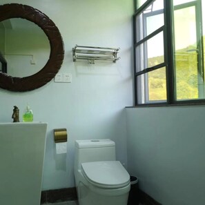 Habitación | Baño | Regadera, amenidades de baño gratuitas, secadora de cabello, pantuflas 