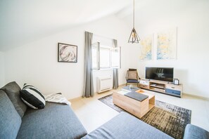 Classic Apartment, 1 Bedroom (C6) | Living area | 43-inch flat-screen TV with satellite channels, Smart TV