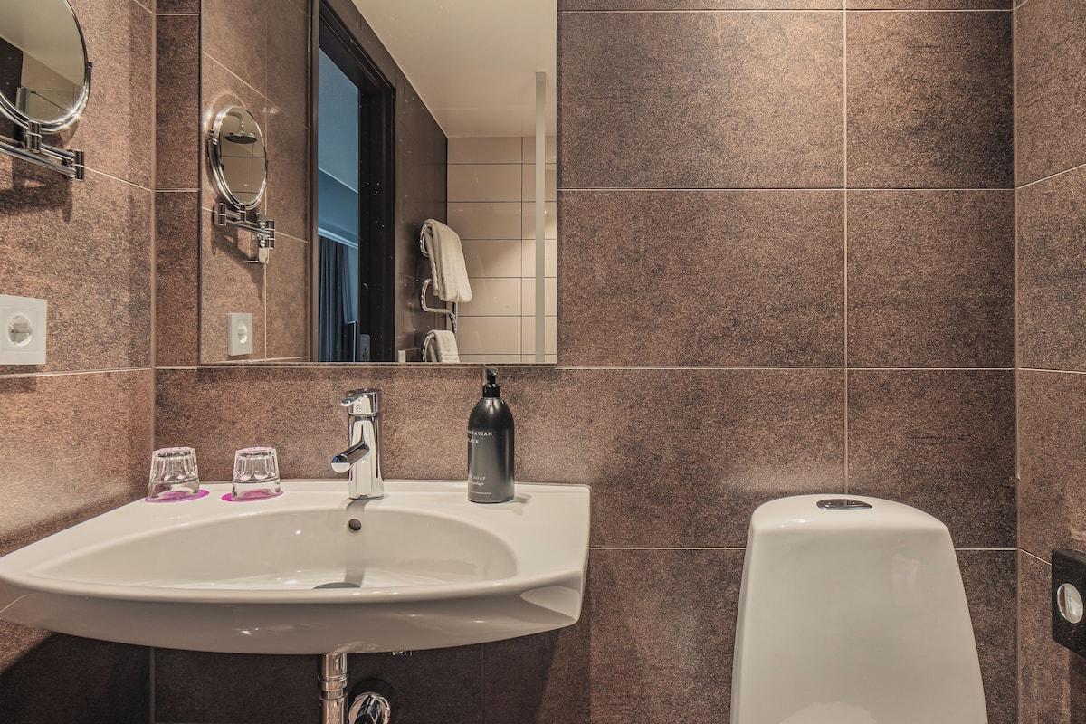 shower, rainfall showerhead, free toiletries, hair dryer