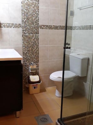 Shower, rainfall showerhead, designer toiletries, towels - Hostal Bellavista Inn and Hostal Terrabella S.R.L. (La Paz)