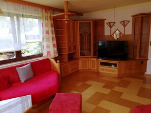 TV, fireplace, video library, stereo