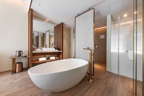 Rainfall showerhead, free toiletries, hair dryer, bathrobes