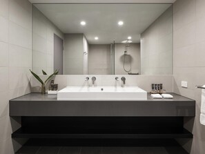 Suíte executiva, 1 cama King | Banheiro | Chuveiro, produtos de toalete biodegradáveis, secador de cabelo 