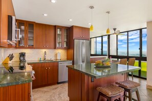 Fridge, microwave, oven, stovetop - Oceanfront Two Bedroom Condo (Koloa)