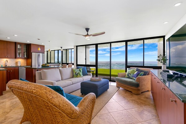 Smart TV, Netflix, streaming services, stereo - Oceanfront Two Bedroom Condo (Koloa)
