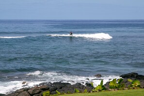 On the beach, sun-loungers, beach towels