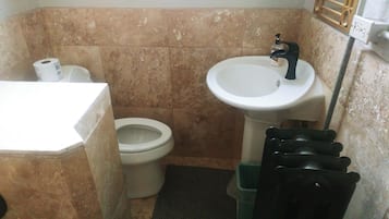 Shower, towels, shampoo