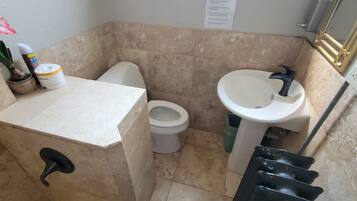 Towels, shampoo, toilet paper