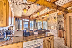 Fridge, microwave, stovetop, dishwasher - Golf, Sauna, Creek: Spectacular Smoky Mtn-View Gem (Maggie Valley)