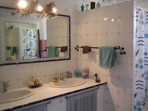 Hair dryer, towels, toilet paper