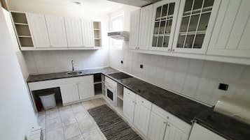 Deluxe Apartment (1) | Private kitchen | Fridge, electric kettle, cookware/dishes/utensils