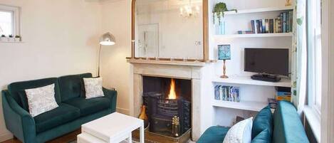 Télévision, cheminée, espaces bureaux