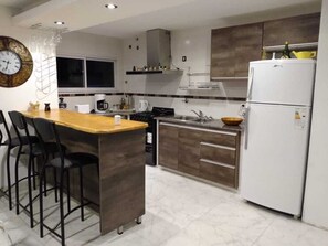 Fridge, microwave, oven, coffee/tea maker