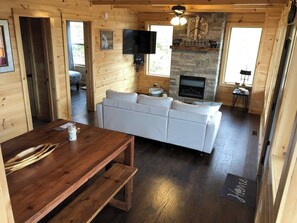 Smart TV, fireplace, table football
