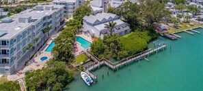 A townhouse between Englewood Beach and Lemon Bay with a pool and dock.