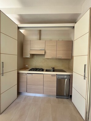 Kühlschrank, Mikrowelle, Herdplatte, Geschirrspüler