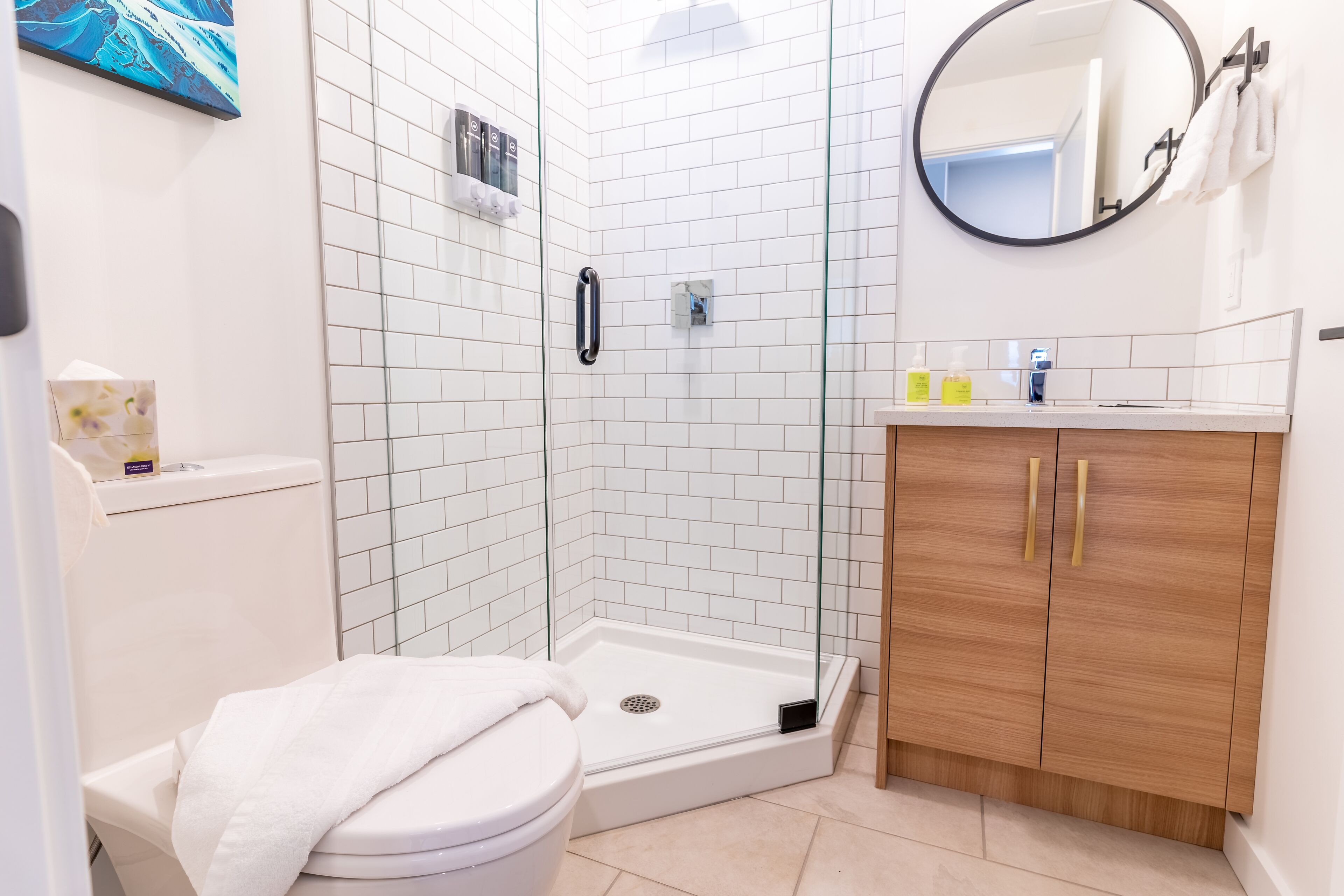 free toiletries, hair dryer, towels