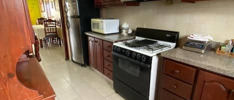 Frigorífico, microondas, horno y placa de cocina