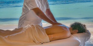 Massagens musculares profundas, massagens na praia