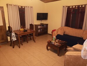 Fernseher, DVD-Player, Bücher, Musikbibliothek