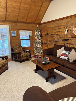 Televisio, takka, DVD-soitin, stereot