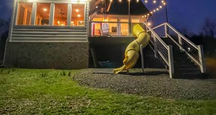 Farmhouse: Waterfront+Slide+Swings+V-ball+FirePit