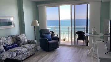 Condo, 1 Bedroom, Balcony, Oceanfront (702) | Living area | Flat-screen TV