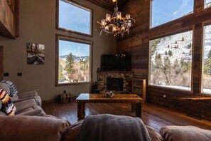 Smart TV, fireplace, DVD player, video library - Elegant Cabin- Northfork Idaho Salmon River, Reunions, Secluded. Quiet. Views (North Fork)